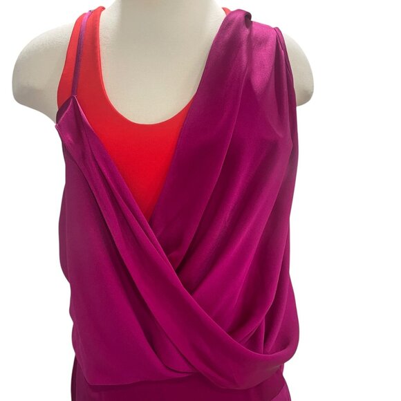 Atlein Draped Two Tone Silk Blend Dress Fuchsia Red Sleeveless Made In Italy - Picture 8 of 13
